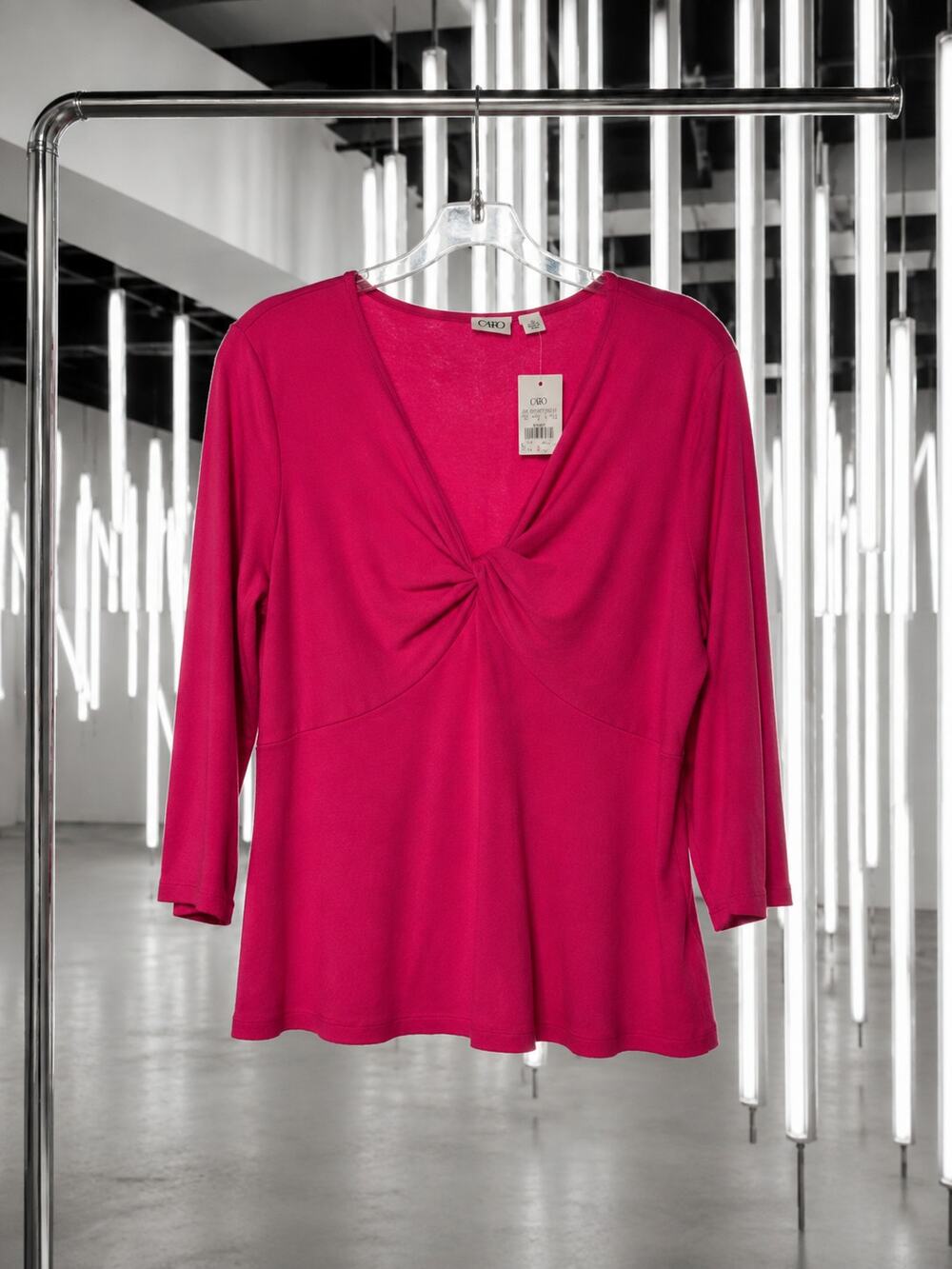 Cato Hot Pink Twist Front Knit Top Women's XL NWT V-Neck 3/4 Sleeve